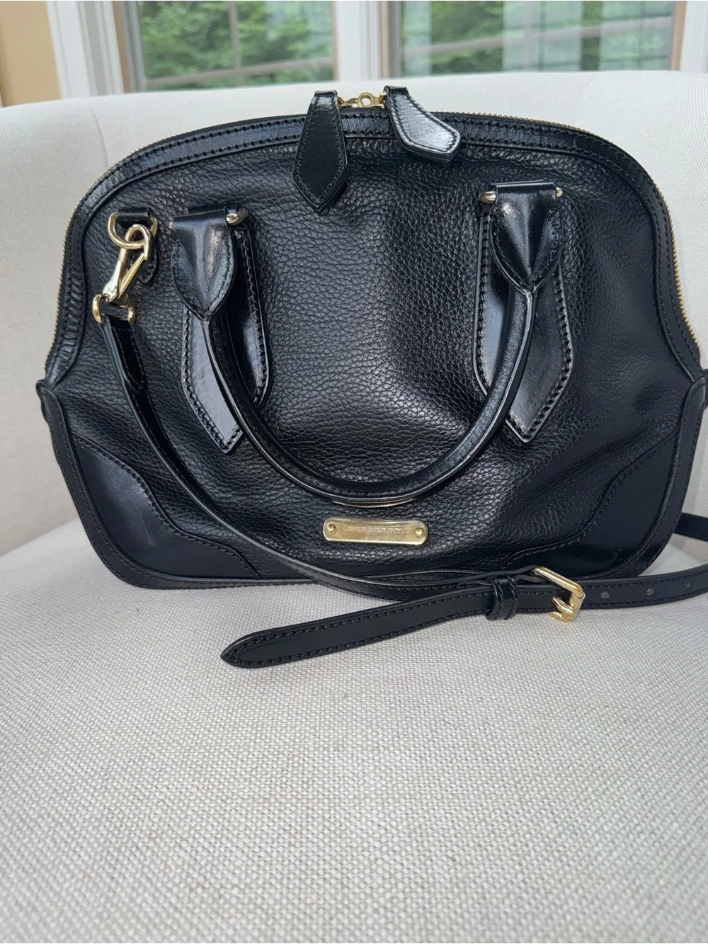 Black Burberry Orchard Leather Handbag with Gold Tone Hardware - Picture 5 of 13